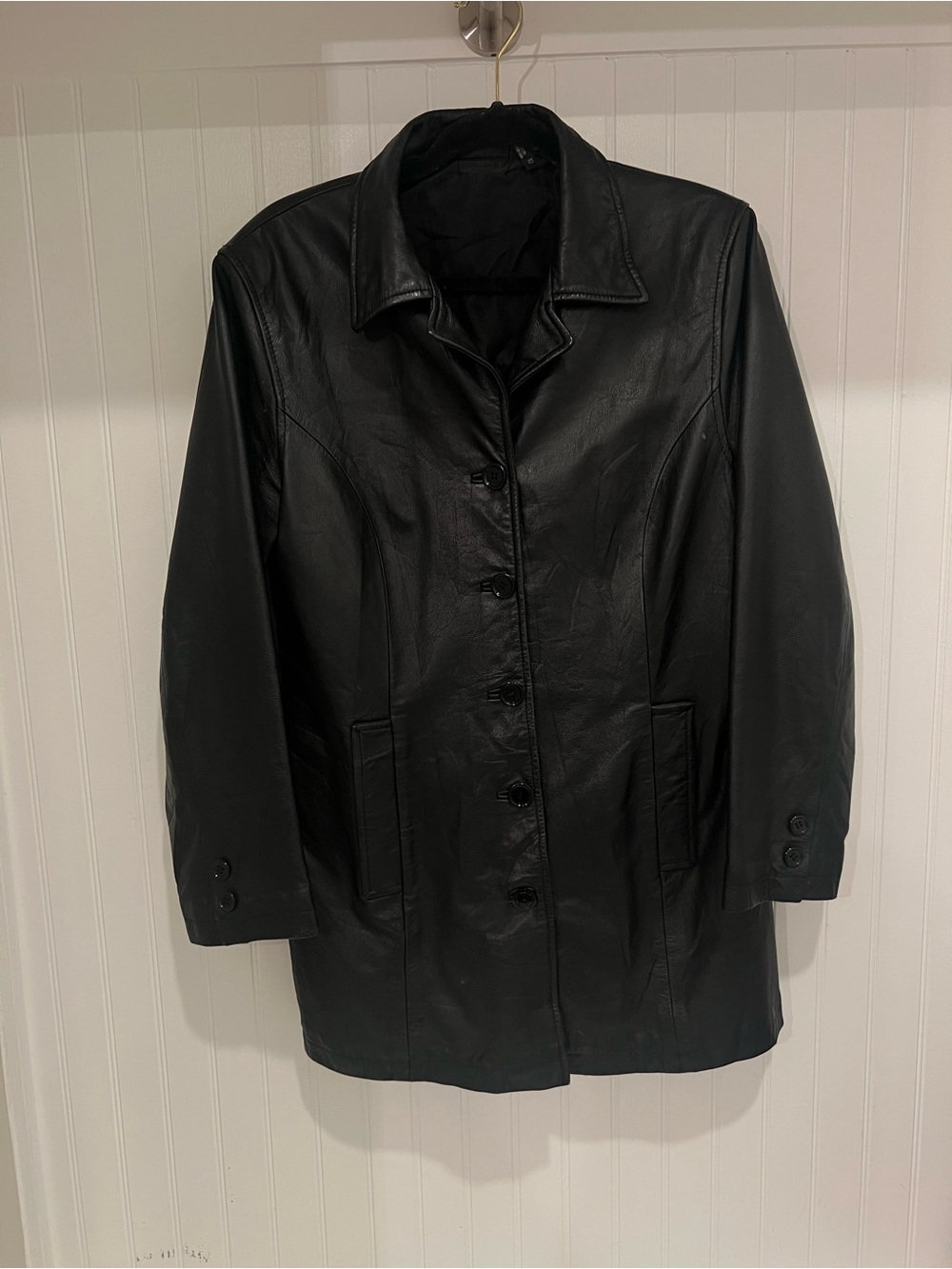 Classic Black Leather Women's Coat